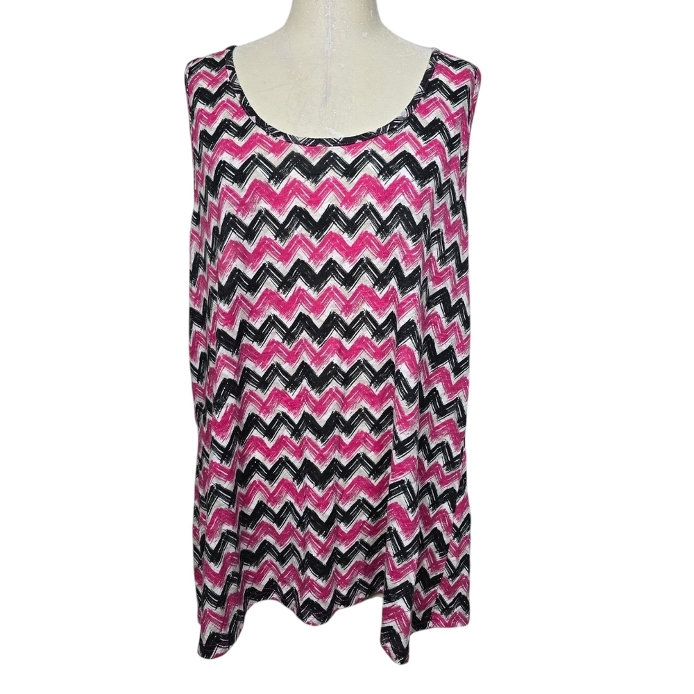 Bobbie Brooks Pink Black Chevron Scoop Neck Back Lace Tank Top 3X